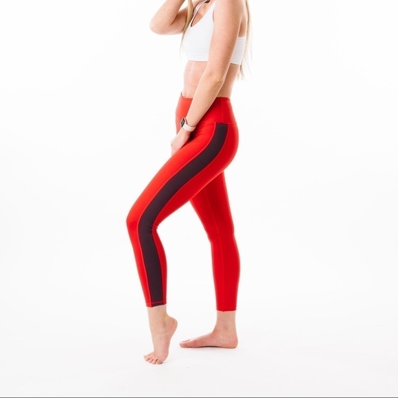 ZYIA Active Red Royalty Stripe Light n Tight High-Rise 7/8 Leggings Size 12 EUC - Picture 2 of 13